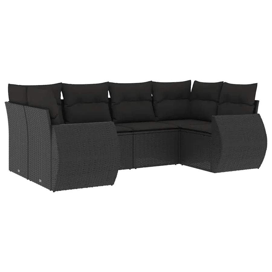 Salon de jardin 6 pcs avec coussins noir résine tressée - 2