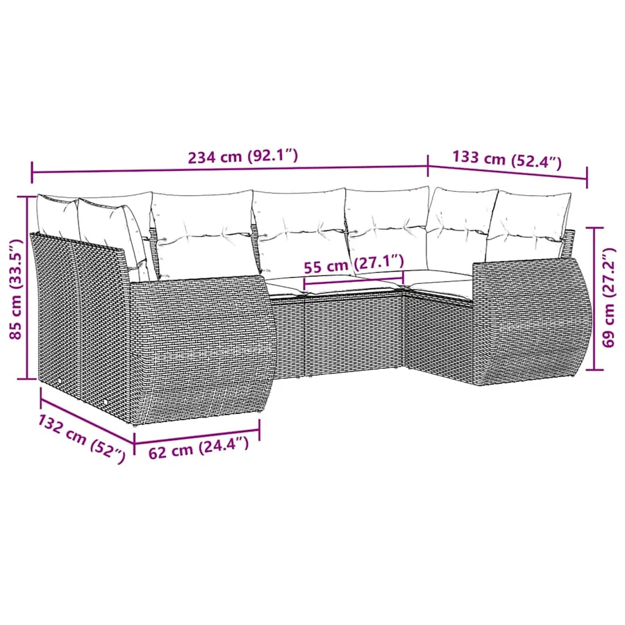 Salon de jardin 6 pcs avec coussins noir résine tressée - 3
