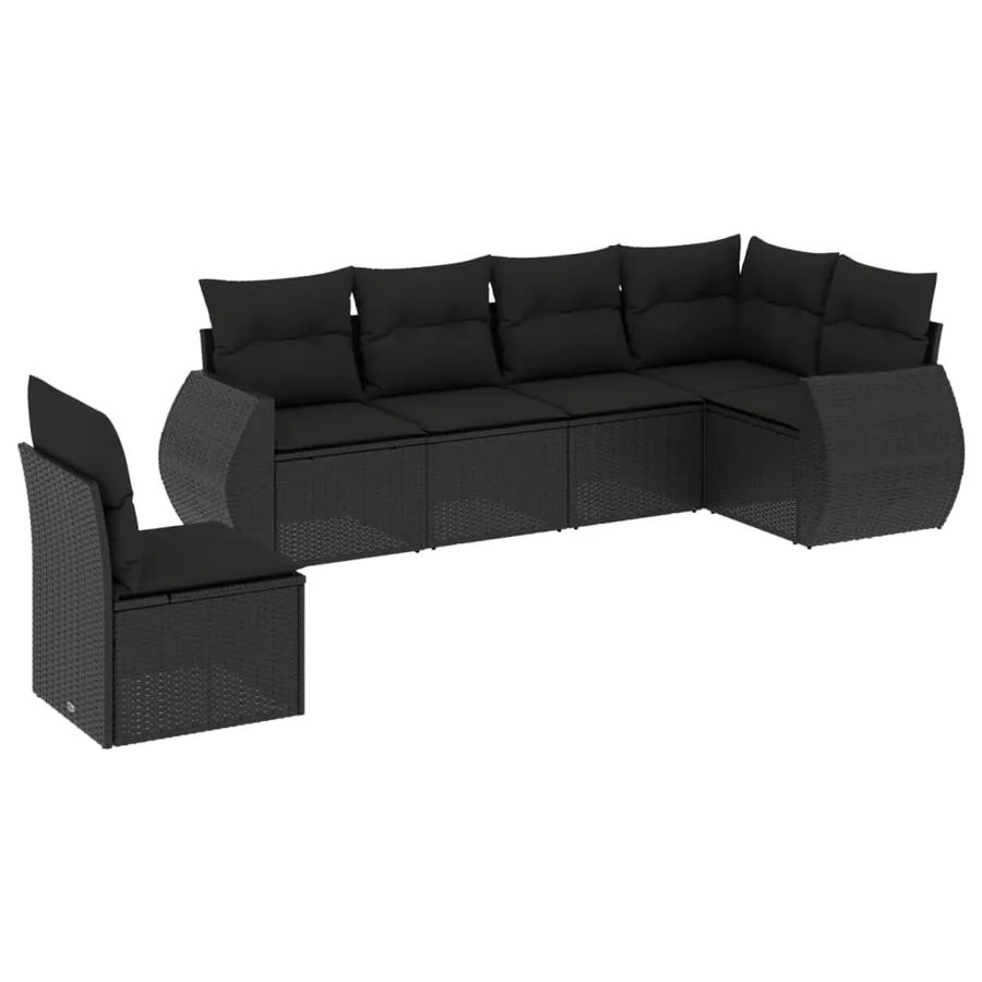 Salon de jardin 6 pcs avec coussins noir résine tressée - 2