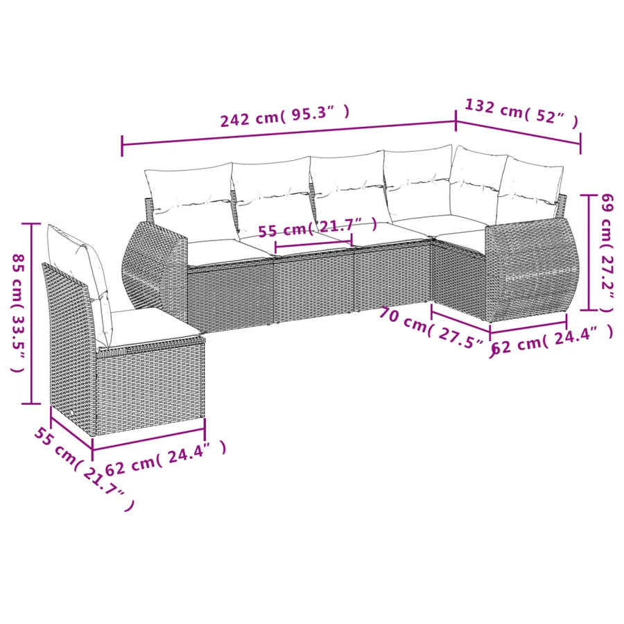 Salon de jardin 6 pcs avec coussins noir résine tressée - 3