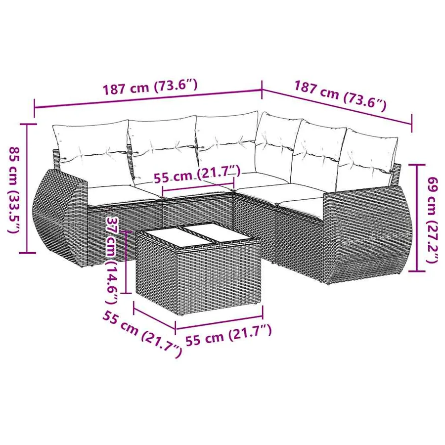 Salon de jardin 6 pcs avec coussins noir résine tressée - 3