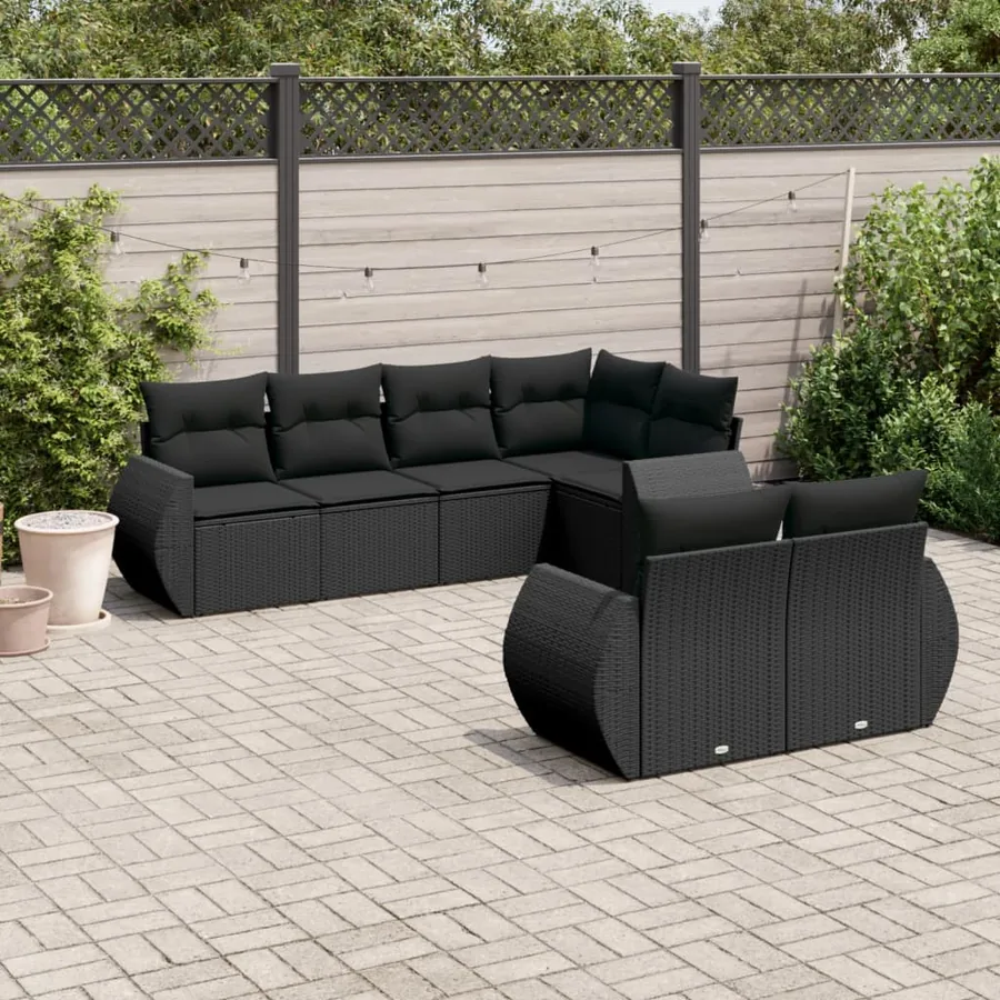 Salon de jardin 7 pcs avec coussins noir résine tressée 70 x 62 x 69 cm - 64,2 kg