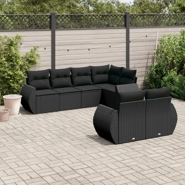 Salon de jardin 7 pcs avec coussins noir résine tressée 70 x 62 x 69 cm - 64,2 kg