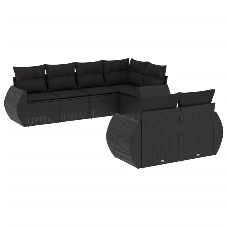 Salon de jardin 7 pcs avec coussins noir résine tressée 70 x 62 x 69 cm - 64,2 kg - 2