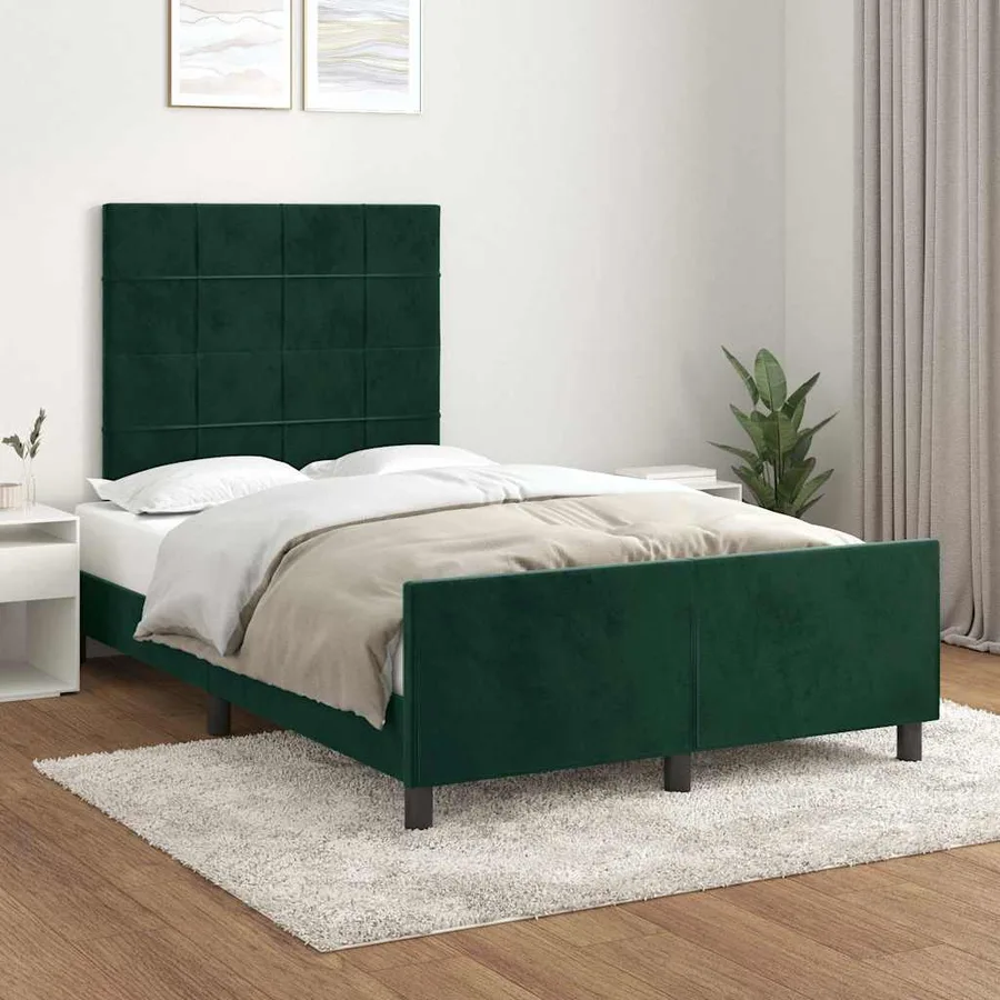 Cadre de lit sans matelas vert foncé 120x190 cm velours - 3