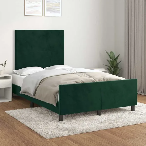 Cadre de lit sans matelas vert foncé 120x190 cm velours