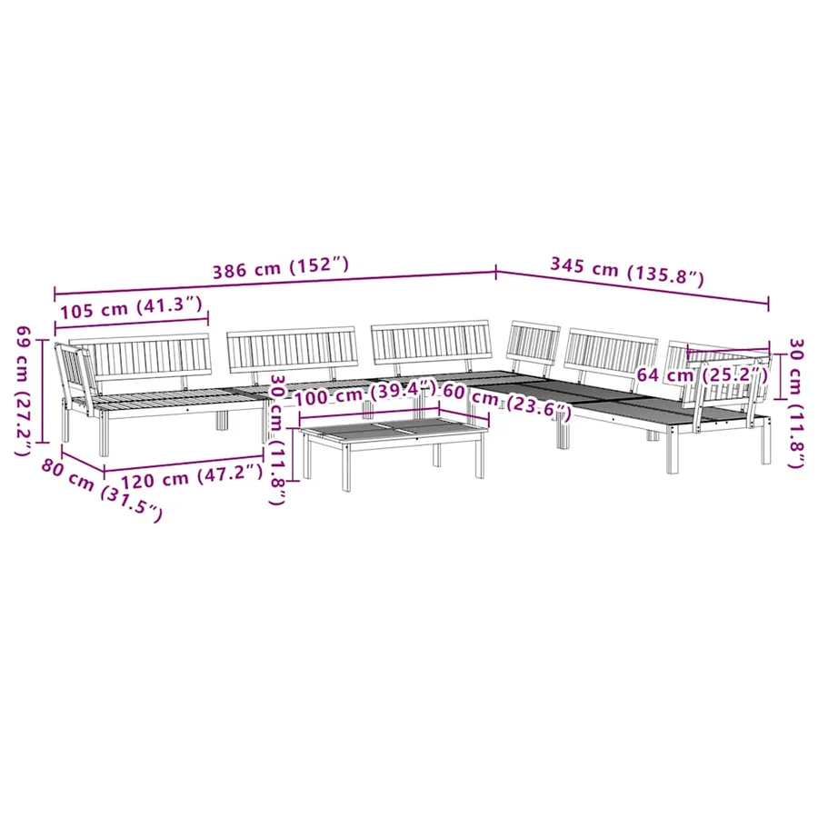 Salon palette de jardin 6 pcs bois d'acacia massif - 8