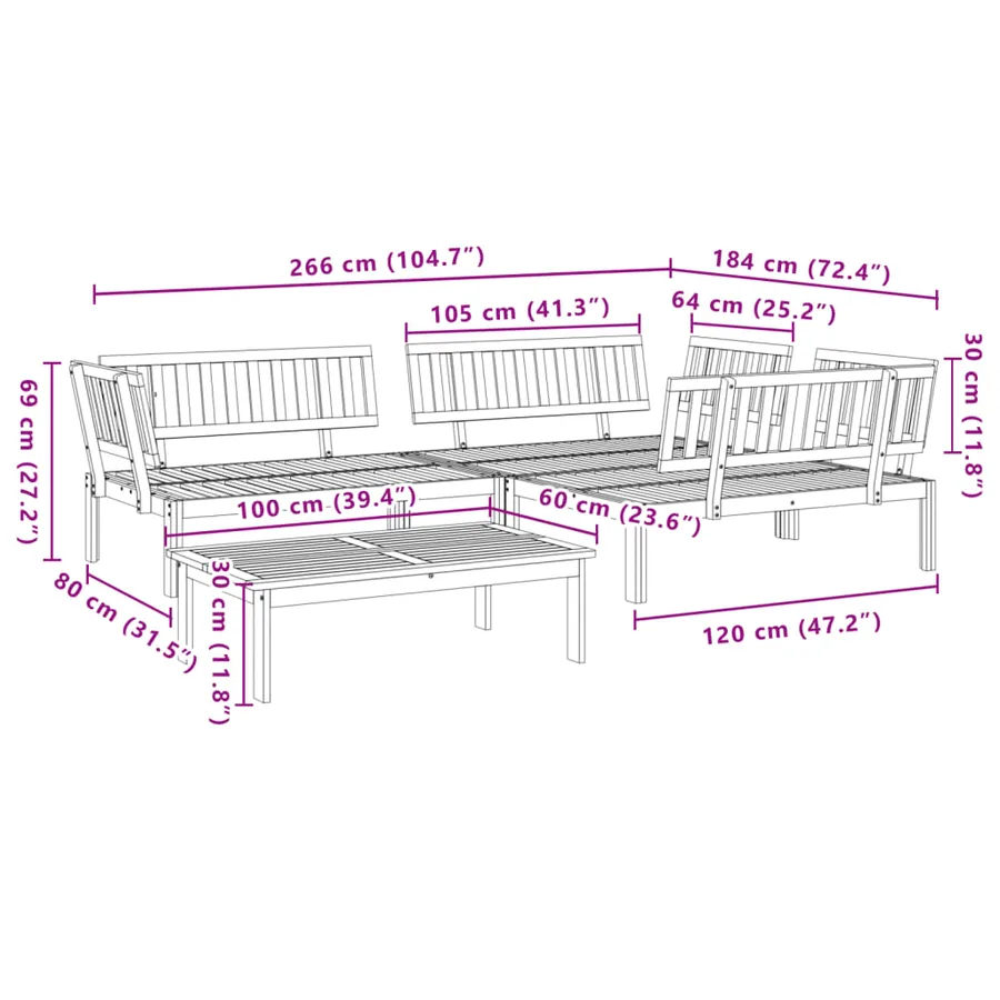 Salon palette de jardin 4 pcs bois d'acacia massif - 7