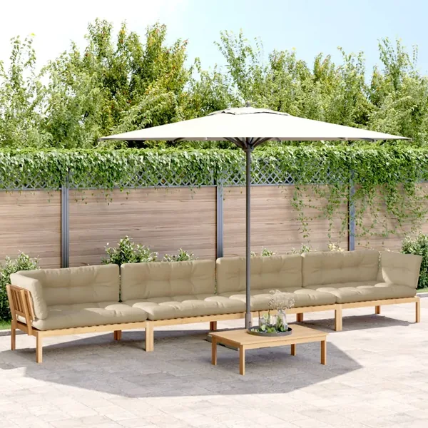 Salon palette de jardin avec coussins 5pcs bois d'acacia massif