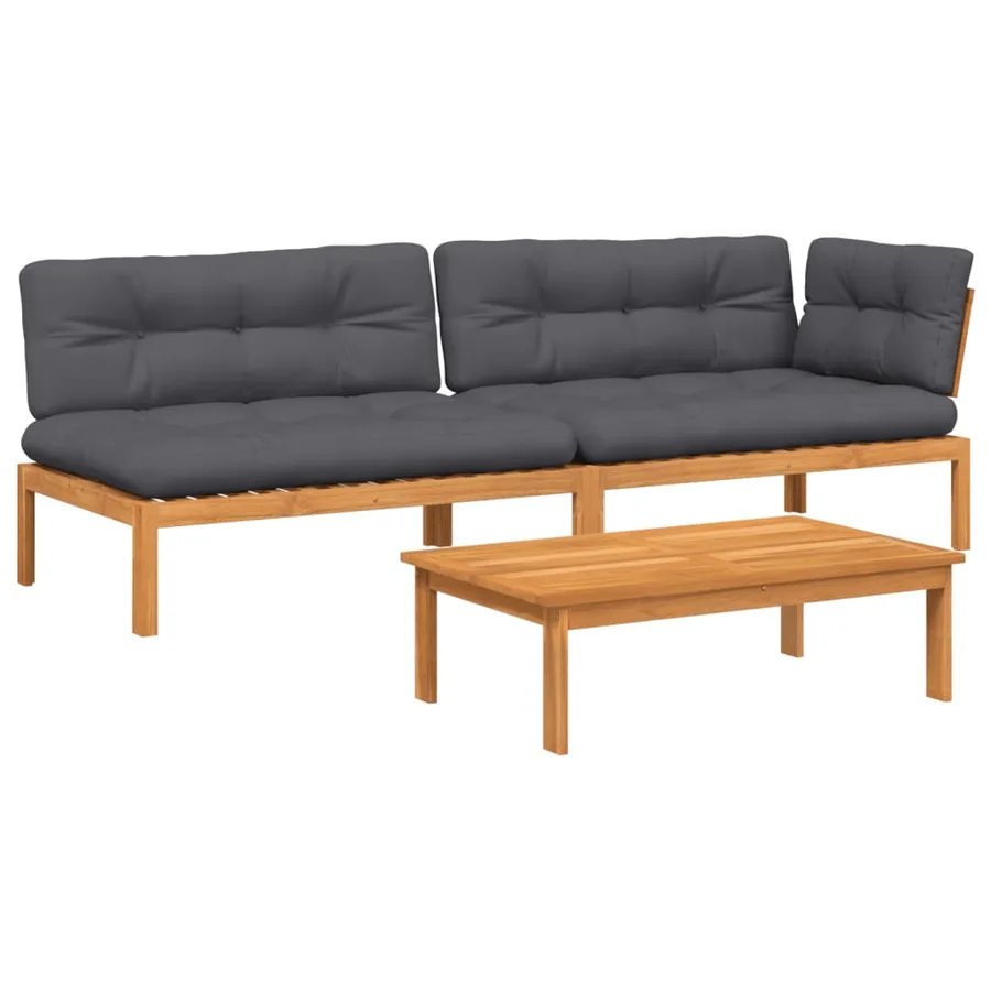 Salon palette de jardin avec coussins 3pcs bois d'acacia massif - 2