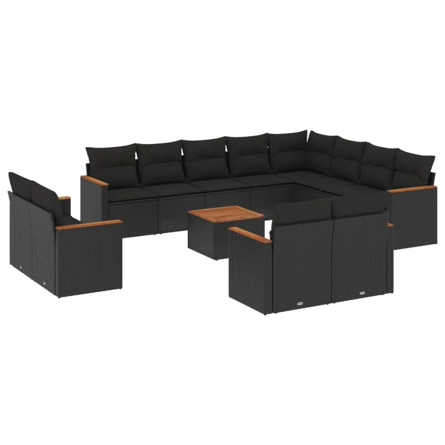 Salon de jardin avec coussins 13 pcs noir résine tressée - 2