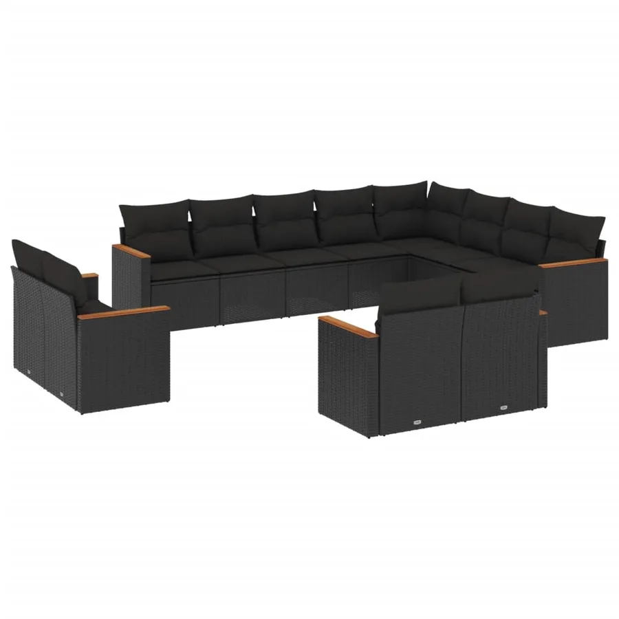 Salon de jardin 12 pcs avec coussins noir résine tressée - 2