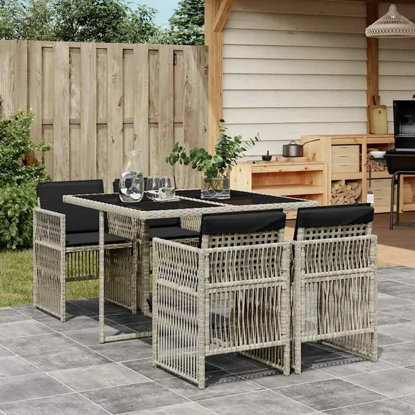 Ensemble à manger de jardin et coussins 5 pcs gris clair rotin