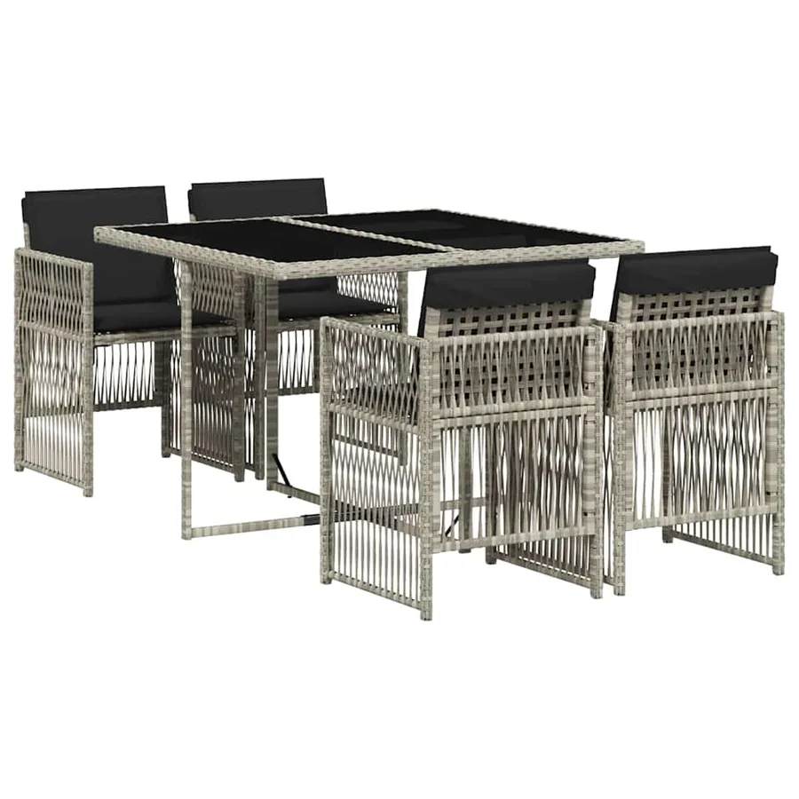 Ensemble à manger de jardin et coussins 5 pcs gris clair rotin - 2