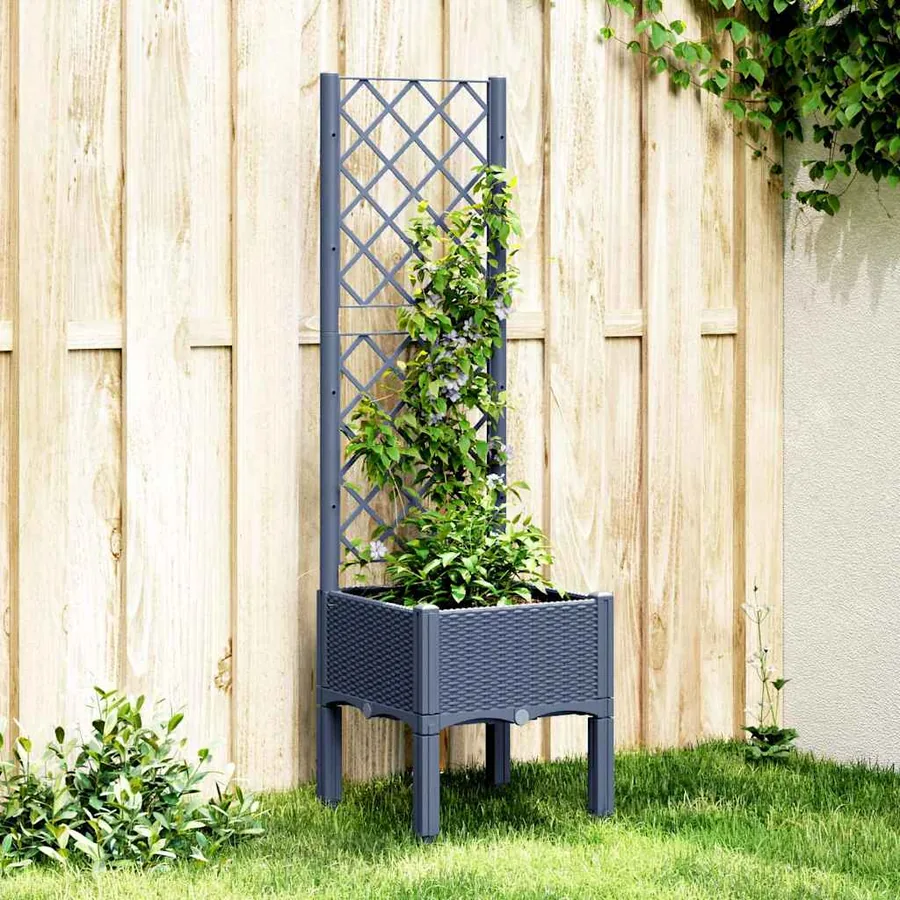 Jardinière avec treillis bleu gris 40x40x142 cm PP