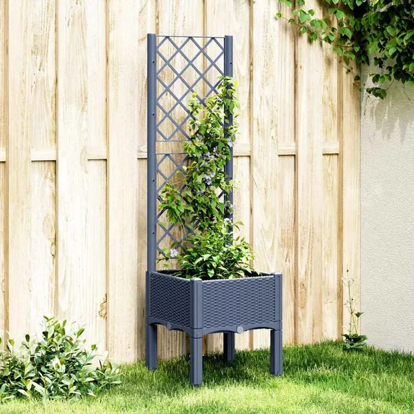 Jardinière avec treillis bleu gris 40x40x142 cm PP