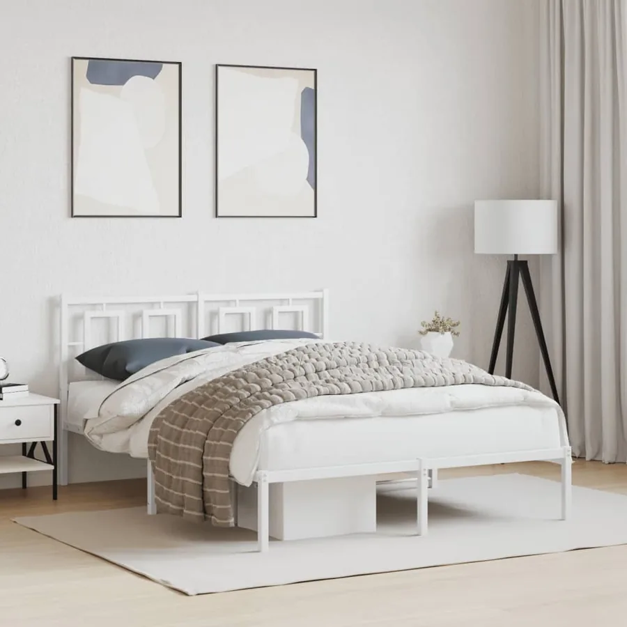 Cadre de lit métal sans matelas et tête de lit blanc 140x200 cm