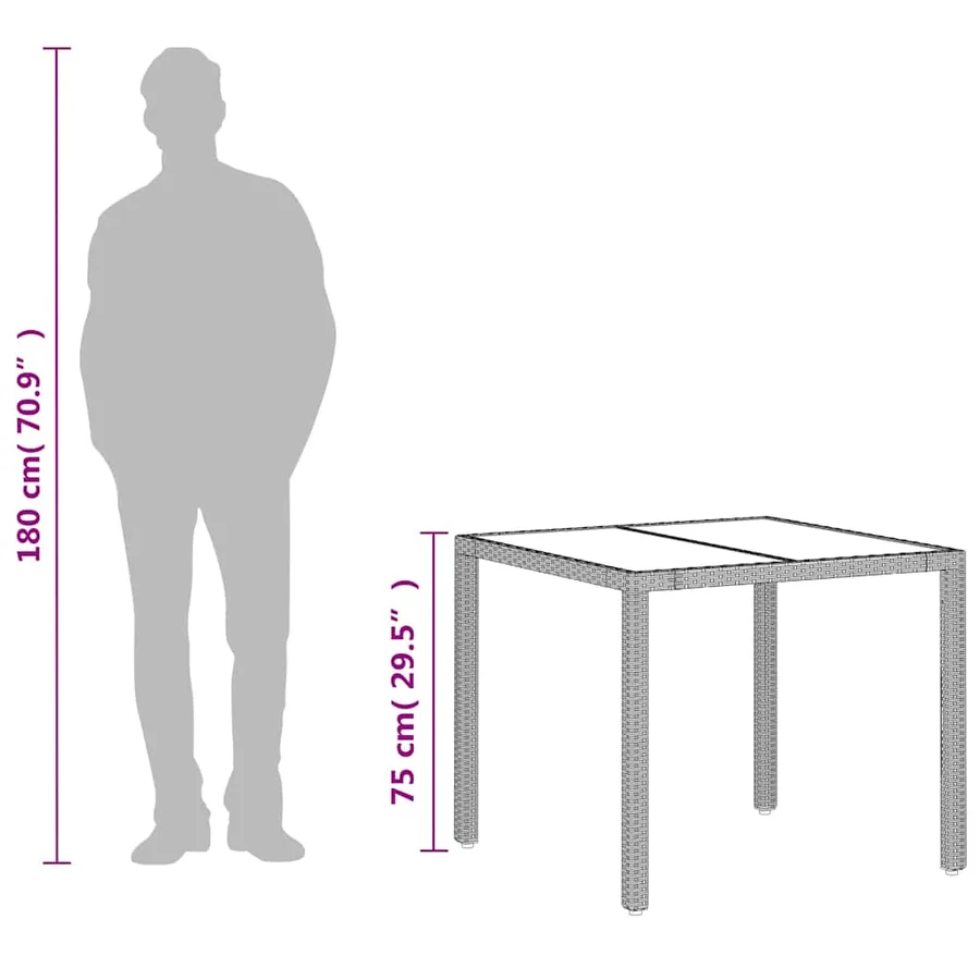 Table de jardin avec dessus en verre gris clair résine tressée - 12