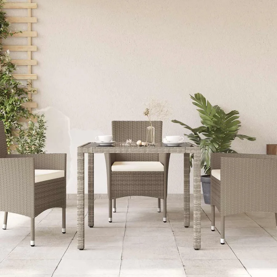 Table de jardin avec dessus en verre gris clair résine tressée - 3