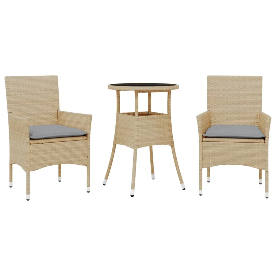 Ensemble à manger de jardin et coussins 3 pcs beige rotin verre - 2