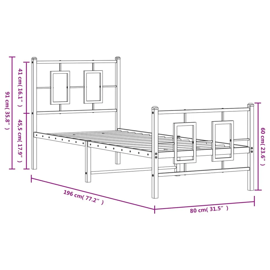 Cadre de lit métal sans matelas avec pied de lit blanc 75x190cm - 10