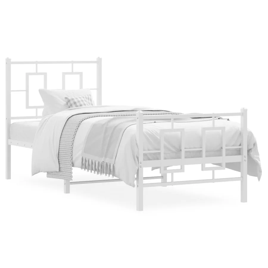Cadre de lit métal sans matelas avec pied de lit blanc 75x190cm - 2