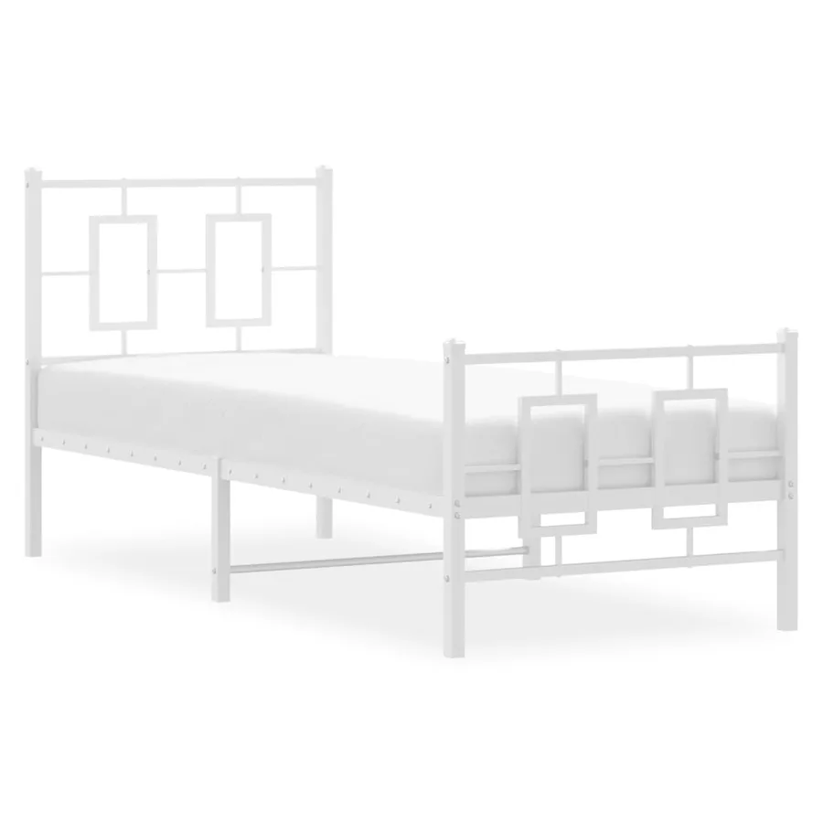 Cadre de lit métal sans matelas avec pied de lit blanc 75x190cm - 4