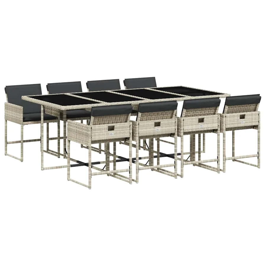 Ensemble à manger de jardin et coussins 9 pcs gris clair rotin - 2