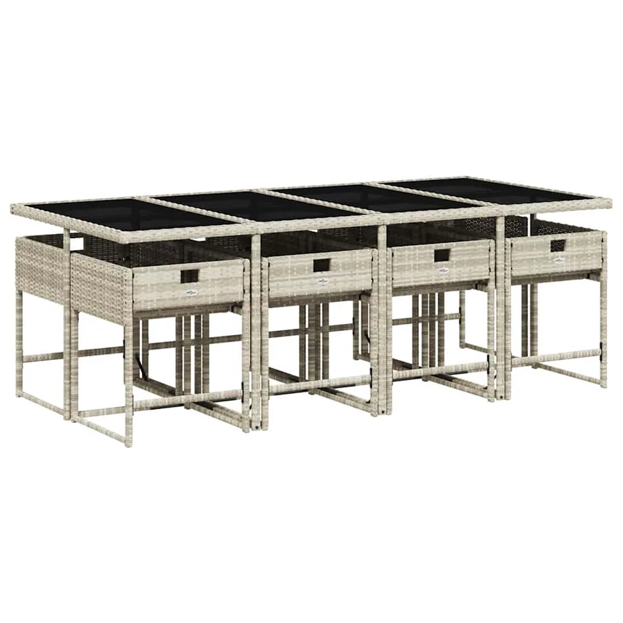 Ensemble à manger de jardin et coussins 9 pcs gris clair rotin - 3