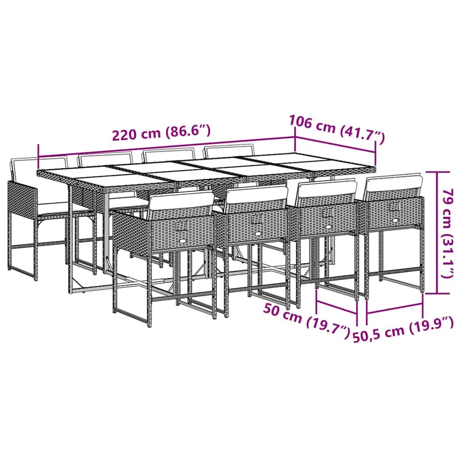 Ensemble à manger de jardin et coussins 9 pcs gris clair rotin - 9