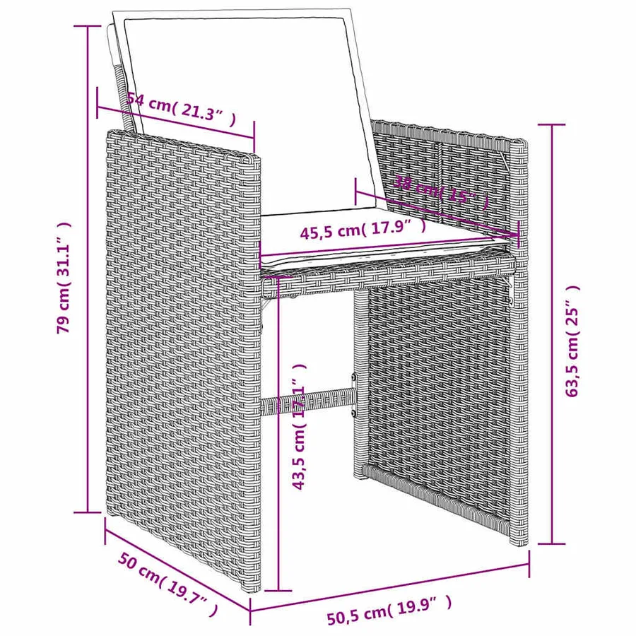 Chaises de jardin avec coussins lot de 4 gris clair poly rotin - 12