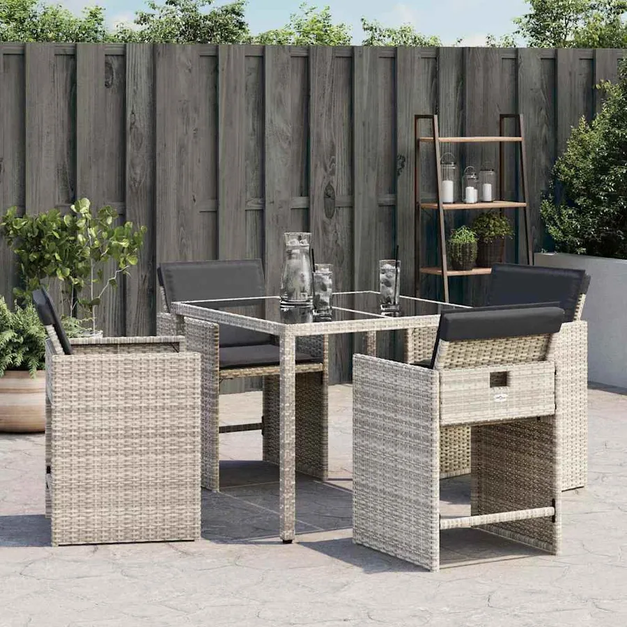 Chaises de jardin avec coussins lot de 4 gris clair poly rotin - 3