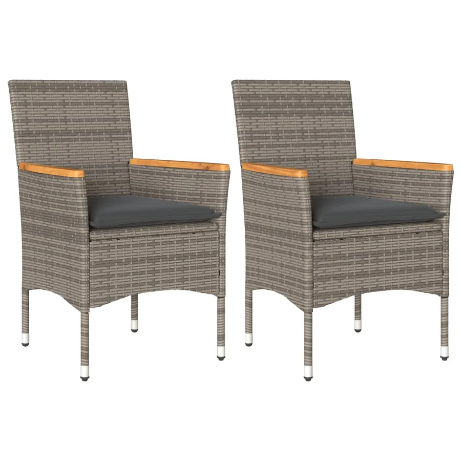 Chaises de jardin avec coussins lot de 2 gris résine tressée - 2