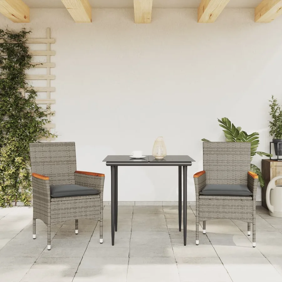 Chaises de jardin avec coussins lot de 2 gris résine tressée - 3