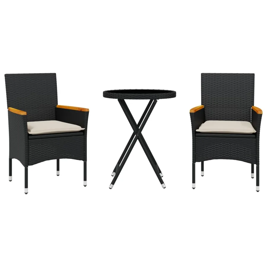 Ensemble de bistro avec coussins 3pcs noir résine tressée verre - 2