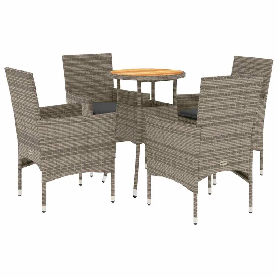 Ensemble à manger de jardin et coussins 5 pcs gris rotin acacia - 2