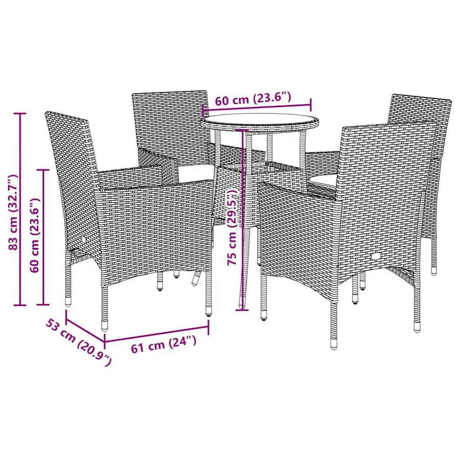 Ensemble à manger de jardin et coussins 5 pcs gris rotin acacia - 7