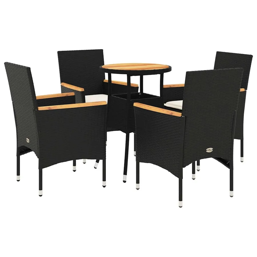 Ensemble à manger de jardin et coussins 5 pcs noir rotin acacia - 2