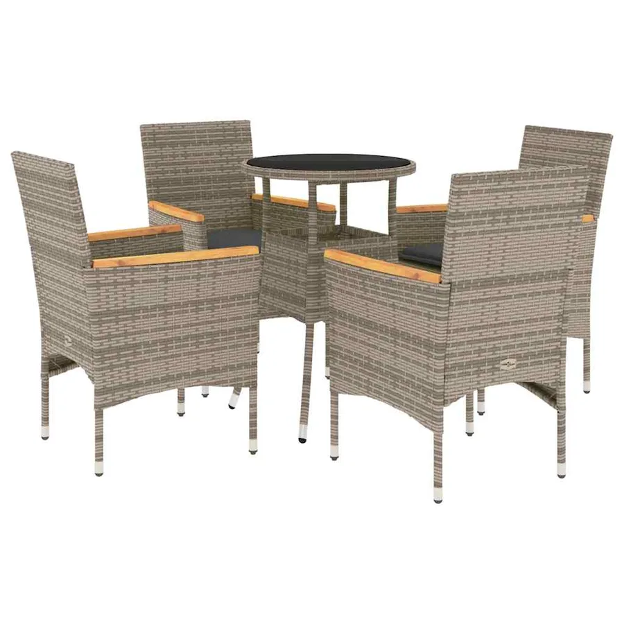 Ensemble à manger de jardin et coussins 5 pcs gris rotin verre - 2
