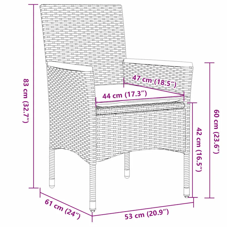 Ensemble à manger de jardin et coussins 5 pcs gris rotin verre - 8