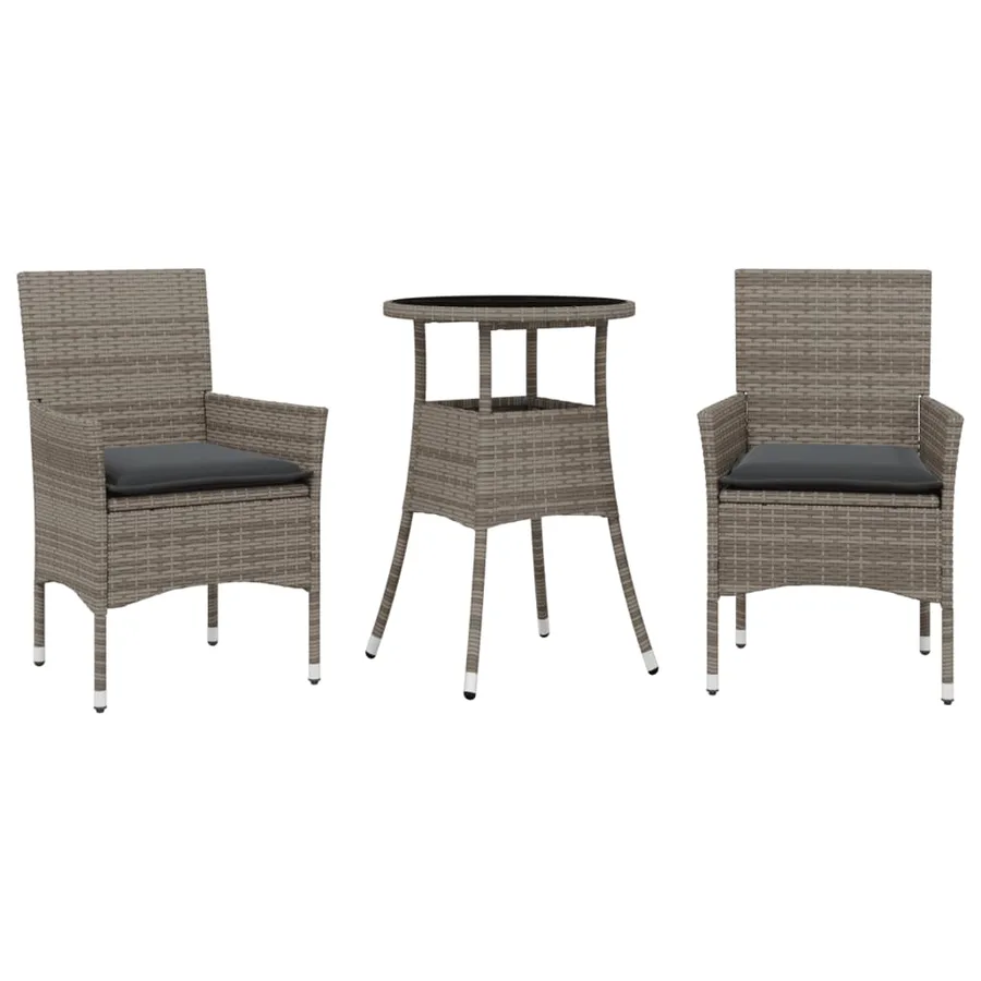 Ensemble à manger de jardin et coussins 3 pcs gris rotin verre - 2