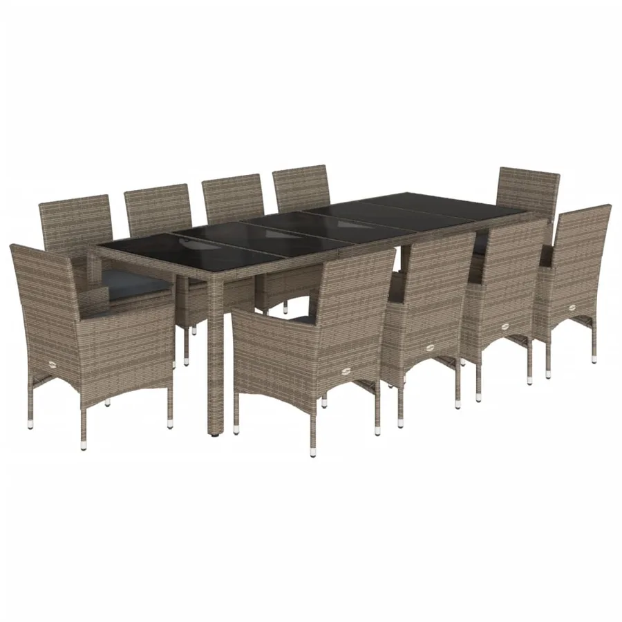 Ensemble à manger de jardin et coussins 11 pcs gris rotin verre - 2