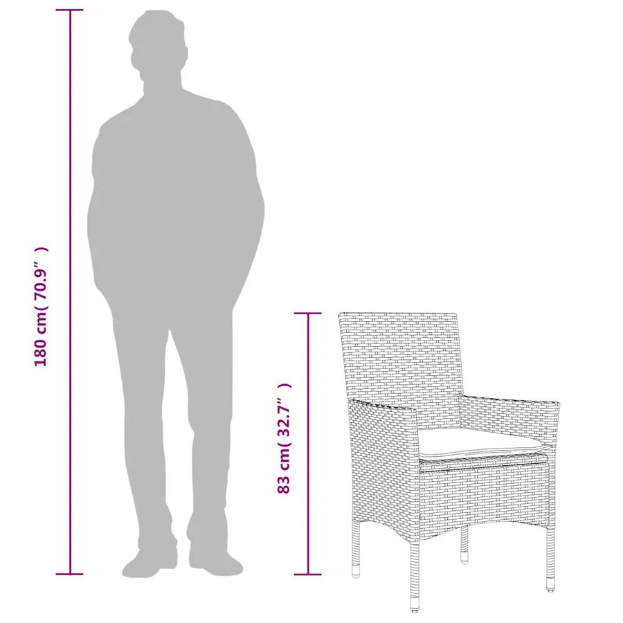 Ensemble à manger de jardin avec coussins 3 pcs rotin et verre - 10
