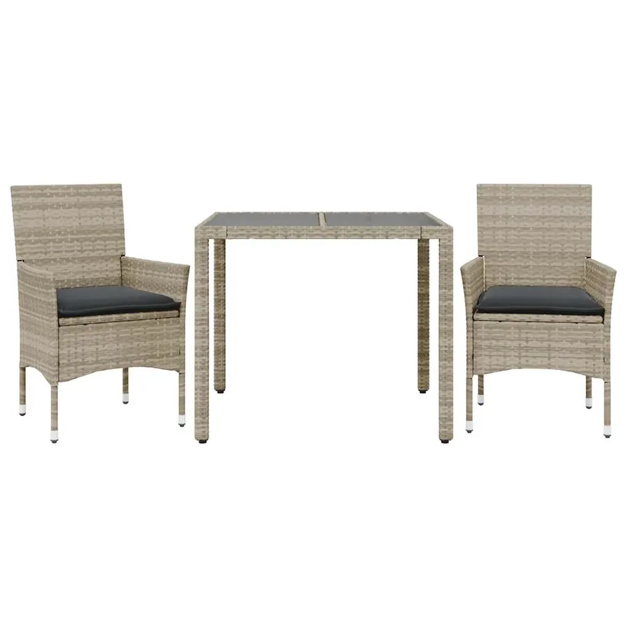 Ensemble à manger de jardin avec coussins 3 pcs rotin et verre - 2