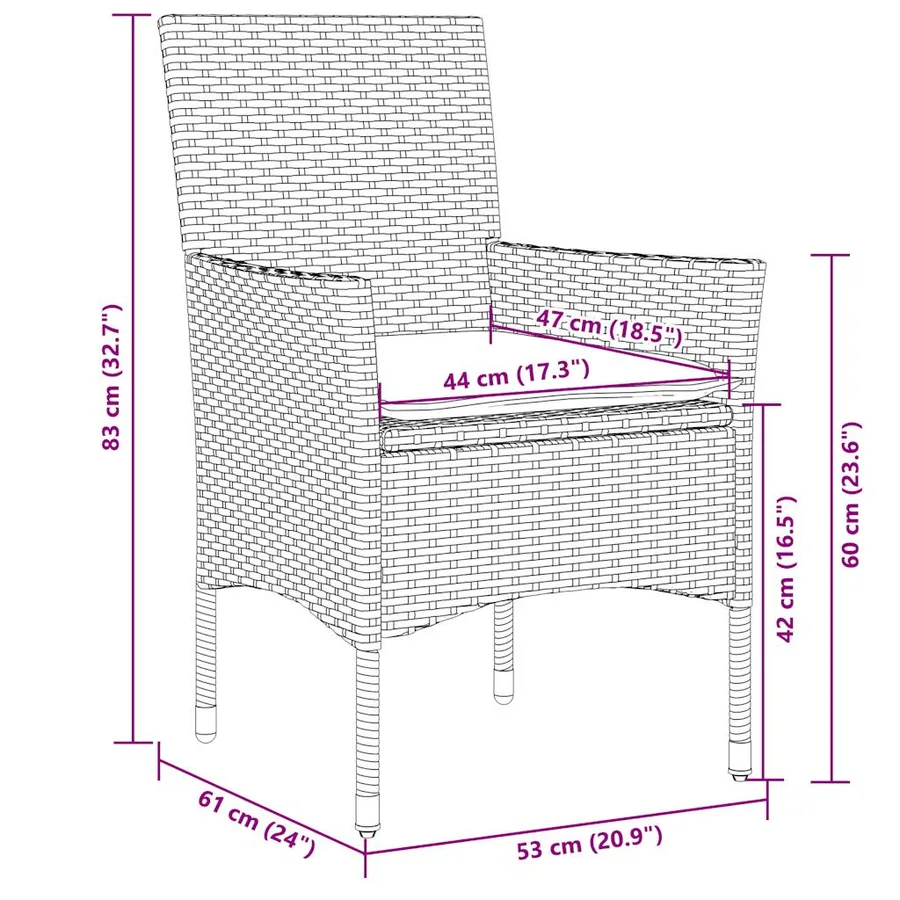 Ensemble à manger de jardin avec coussins 3 pcs rotin et verre - 8
