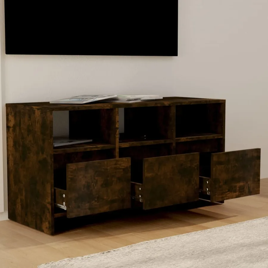 Meuble TV Chêne fumé 102x37,5x52,5 cm Bois d'ingénierie - 3