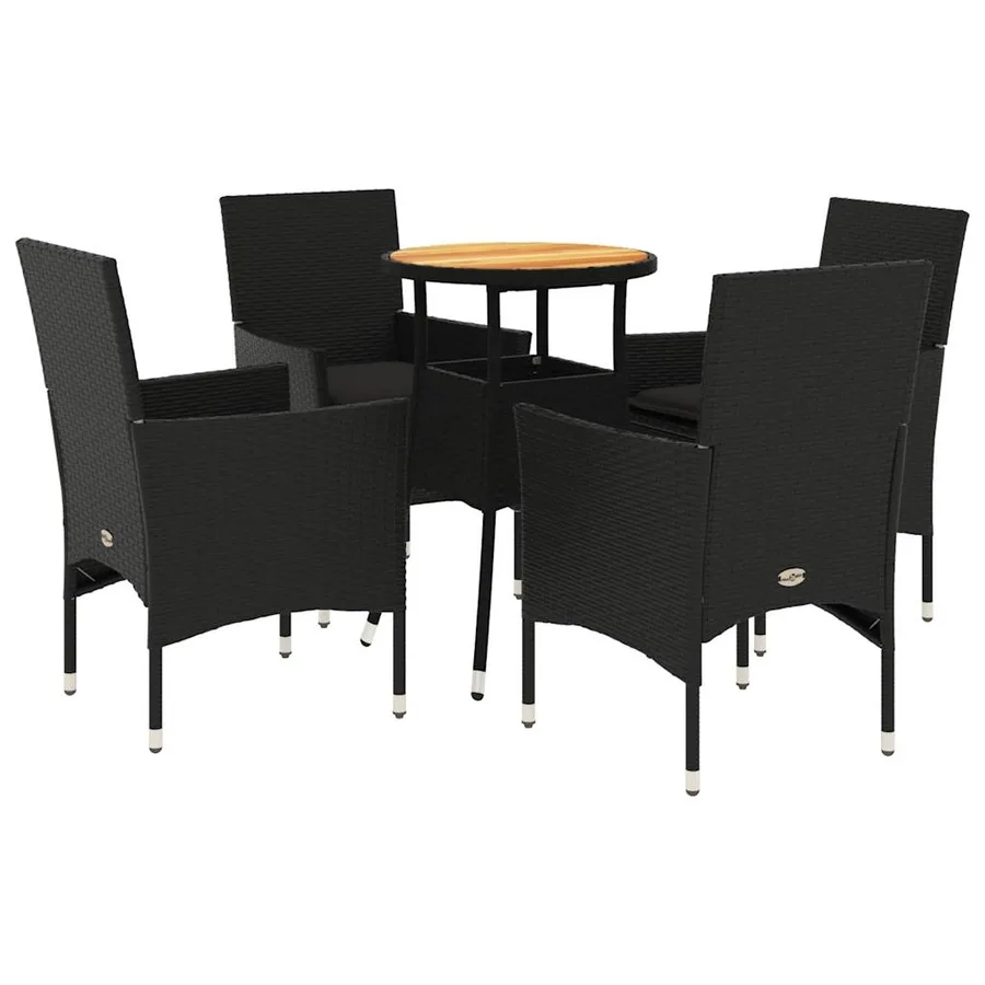 Ensemble à manger de jardin et coussins 5 pcs noir rotin acacia - 2