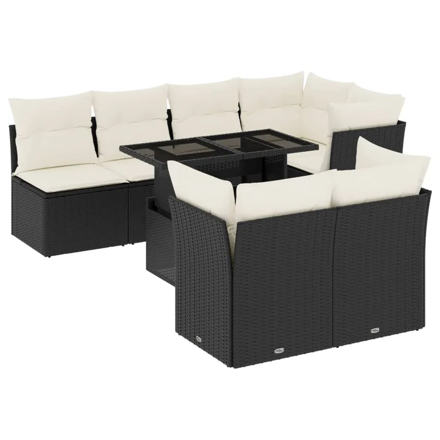 Salon de jardin 8 pcs avec coussins noir résine tressée - 2