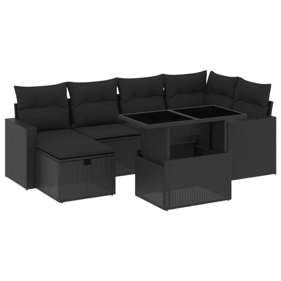 Salon de jardin 7 pcs avec coussins noir résine tressée 62 x 62 x 69 cm - 64,4 kg - 2
