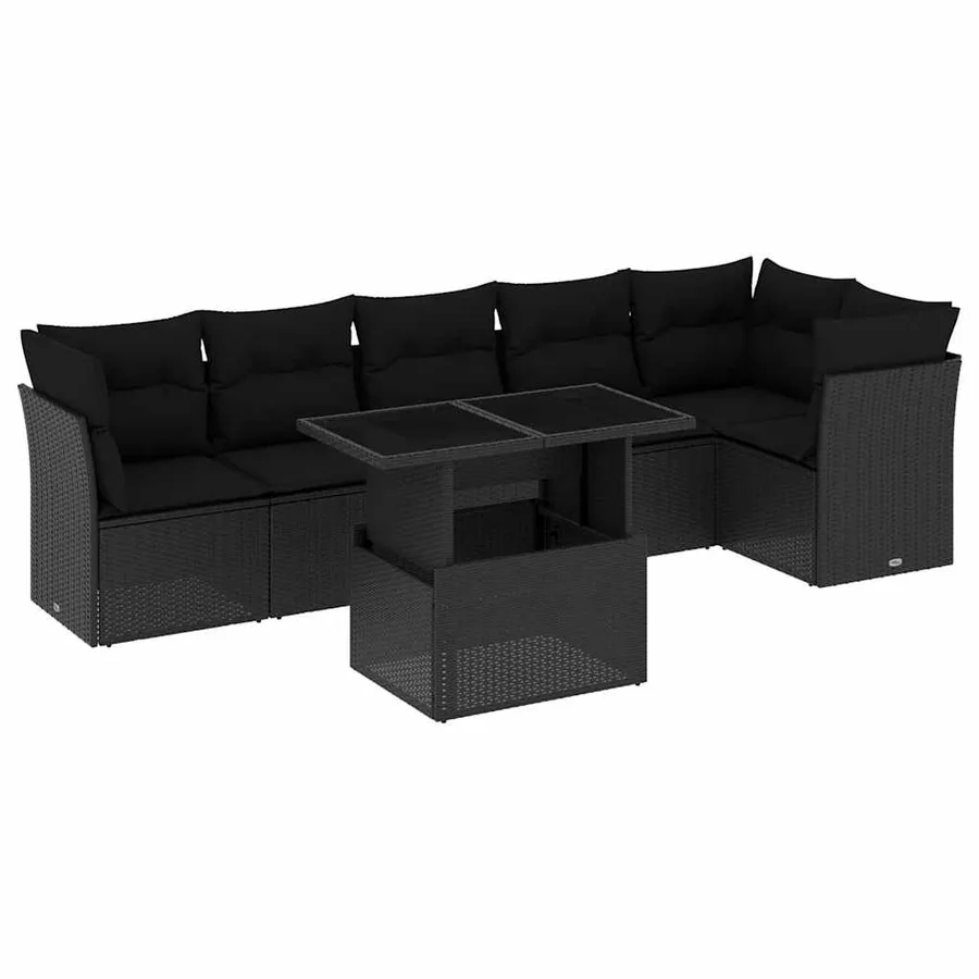 Salon de jardin 7 pcs avec coussins noir résine tressée 62 x 62 x 69 cm - 64,2 kg - 2